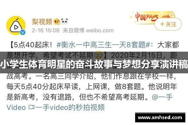 小学生体育明星的奋斗故事与梦想分享演讲稿