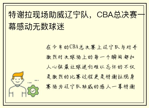 特谢拉现场助威辽宁队，CBA总决赛一幕感动无数球迷
